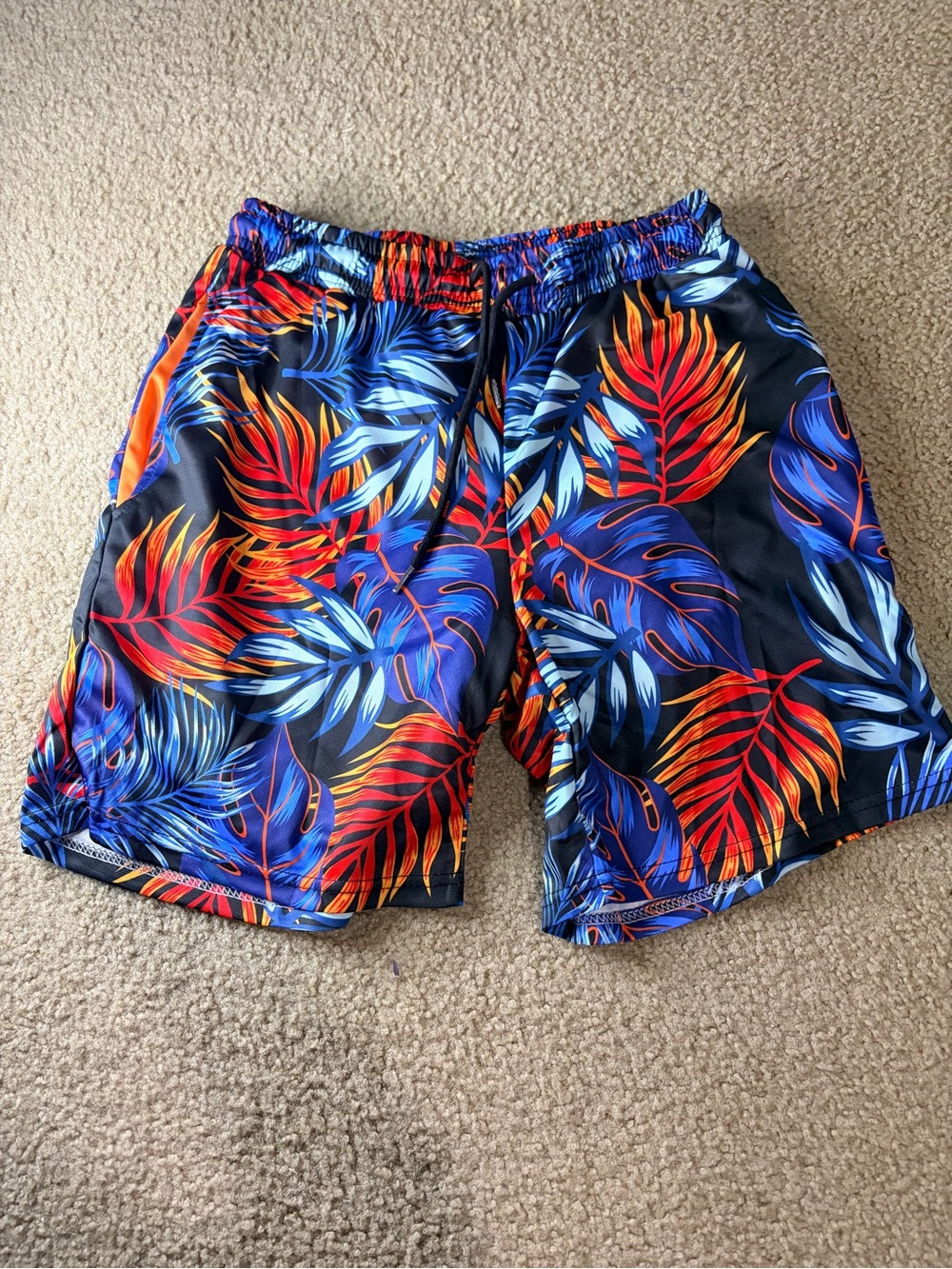 Men's Blue & Red Tropical Swim Trunks